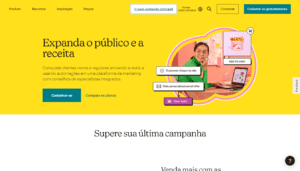 página do site do MailChimp, plataforma de email marketing.