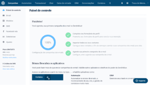 página do site do Sendinblue, plataforma de email marketing.