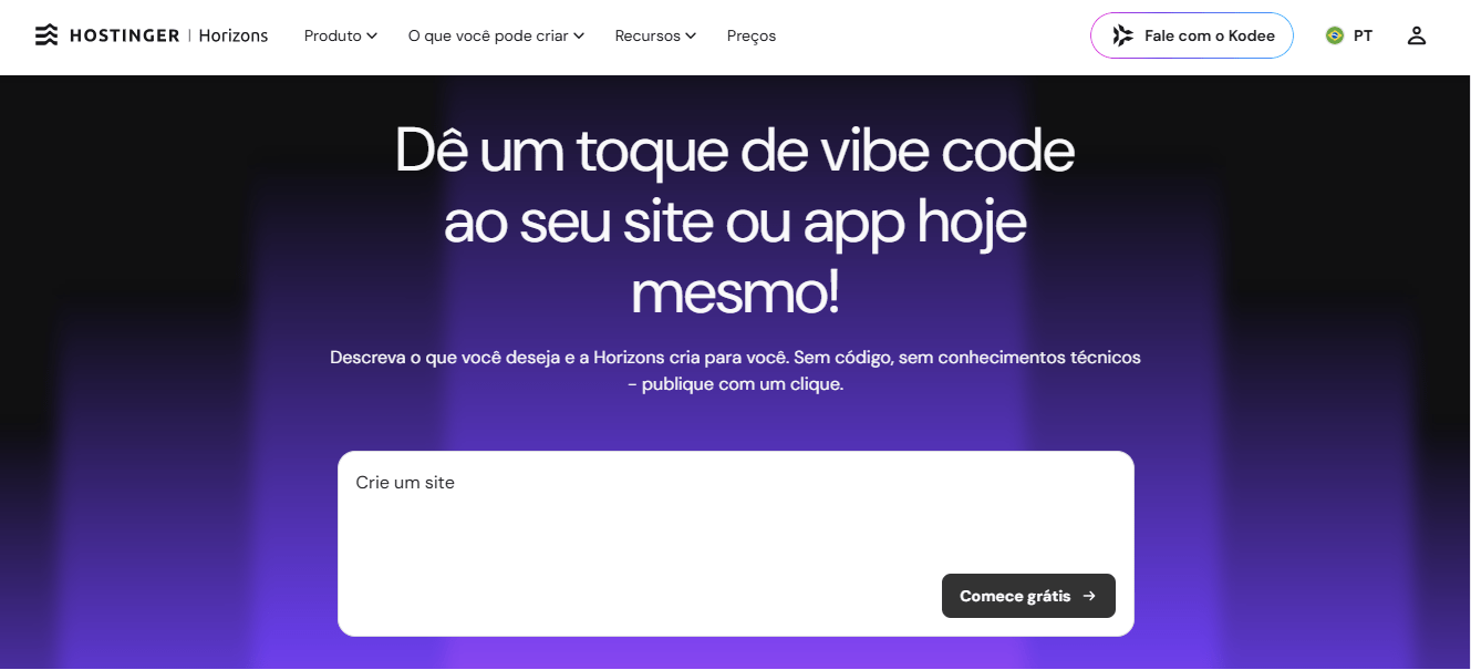 Hostinger Horizons como criar o primeiro projeto